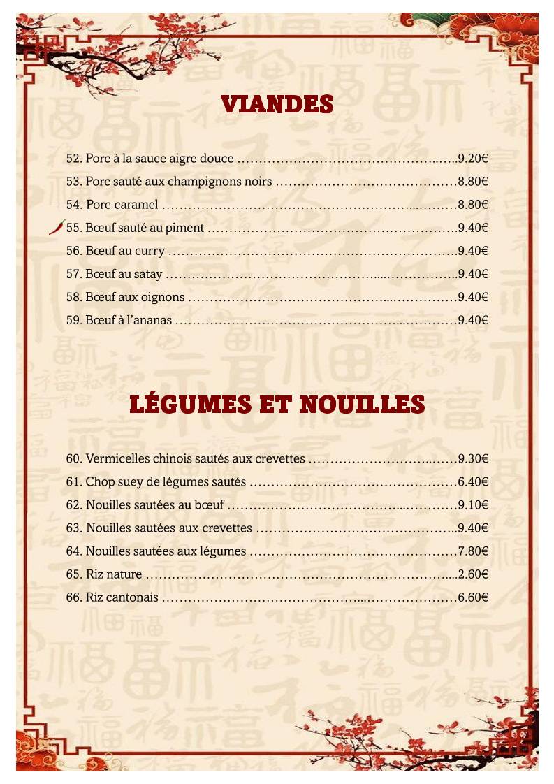Menu de L'Asie Rochefort