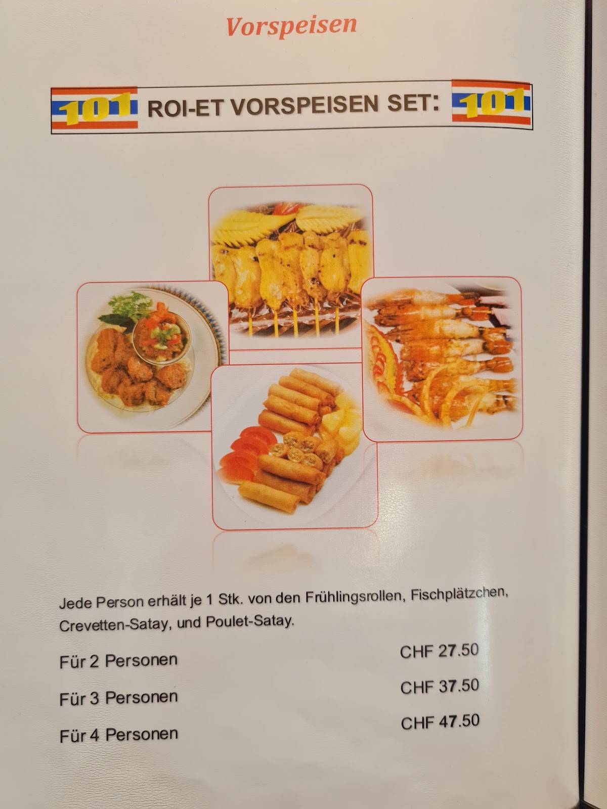 Menu di Roi-Et Thai restaurant 