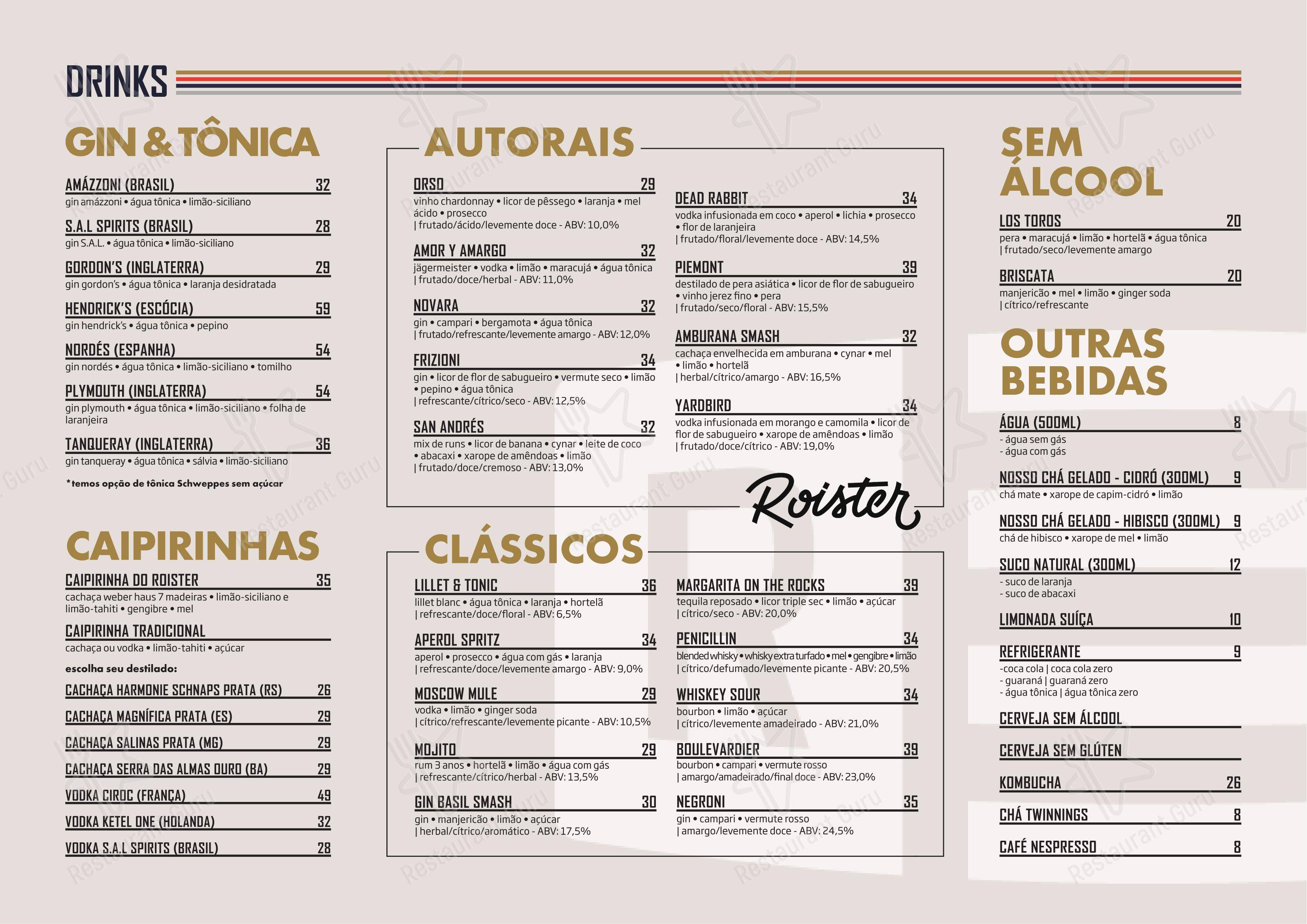 Roister menu