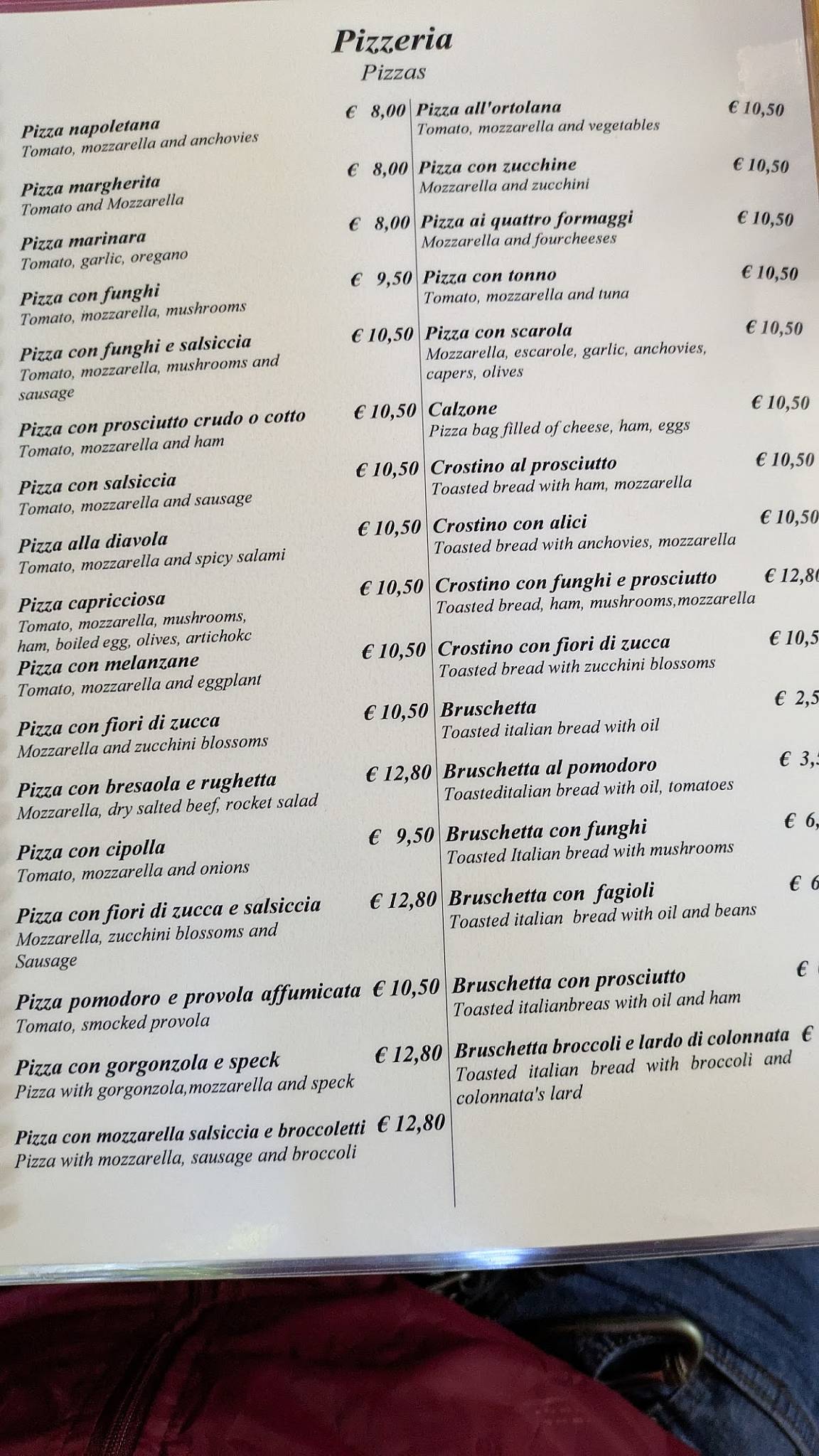 Menu di Pizzeria Ai Marmi - Antico forno a legna dal 1931 