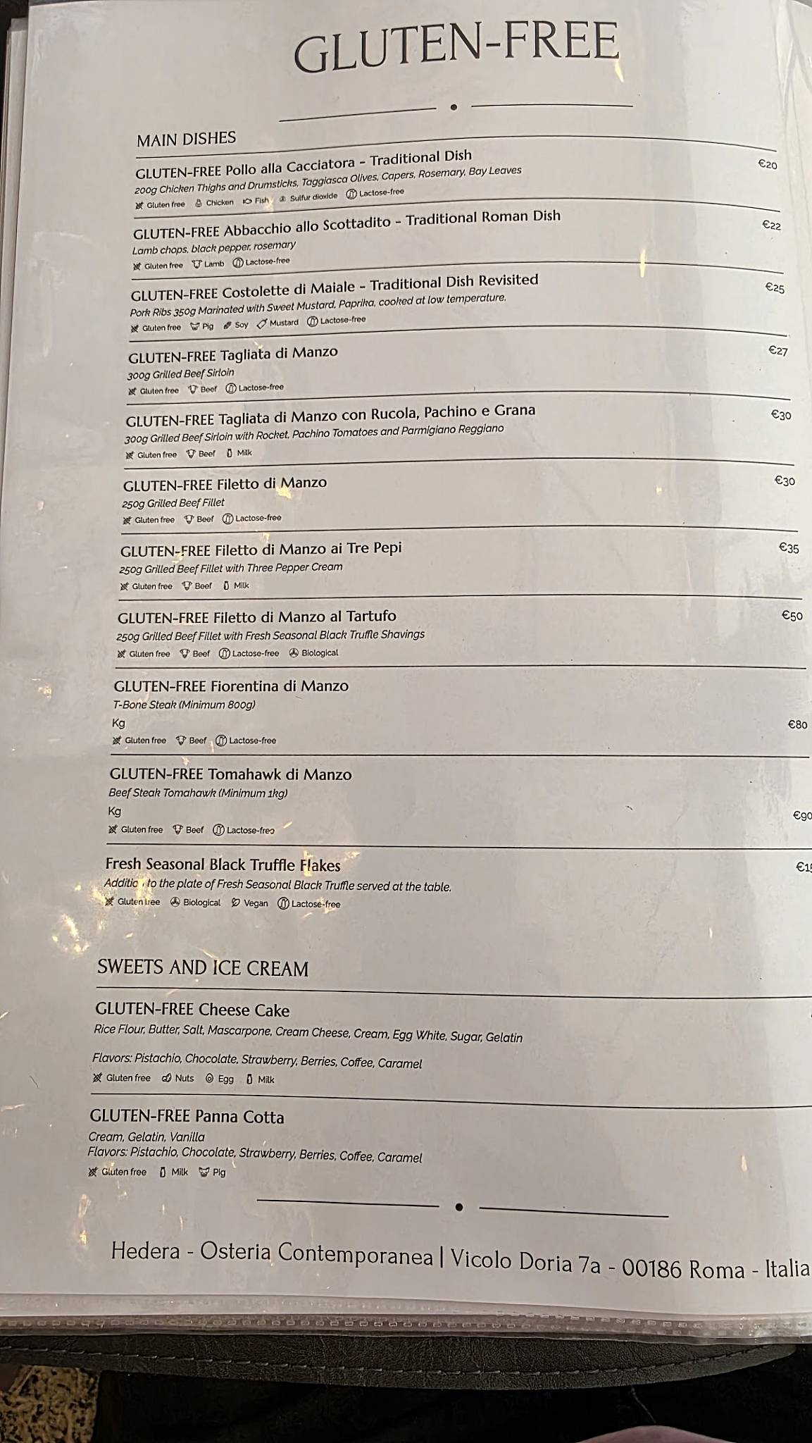 Menu di Hedera - Osteria Contemporanea 