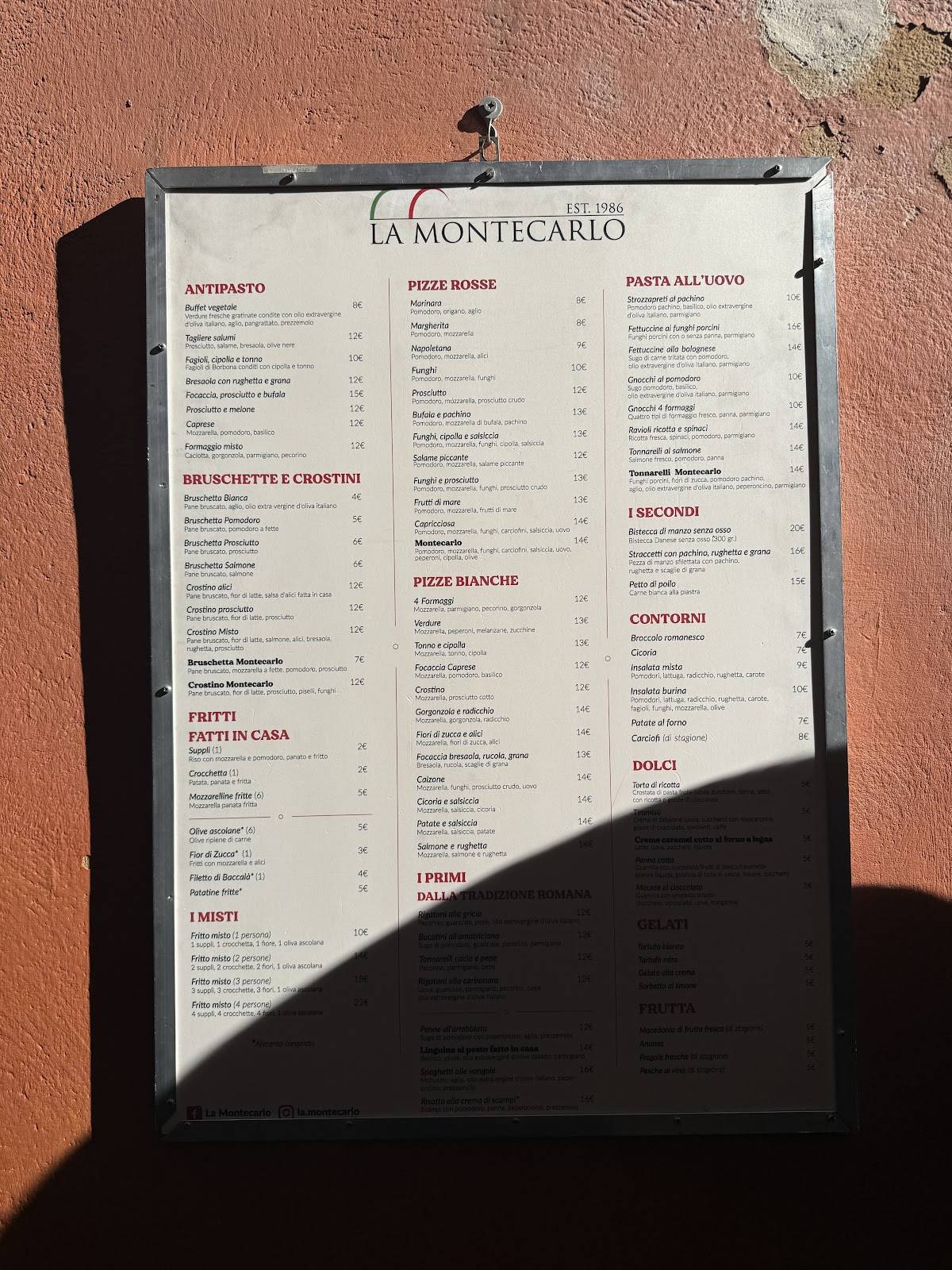 Menu di La Montecarlo 