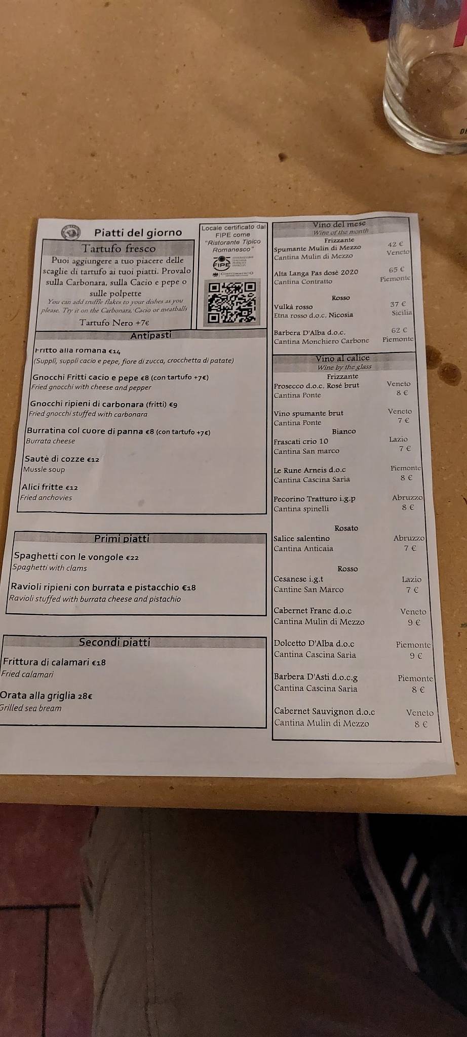 Menu di Osteria Cacio e Pepe 
