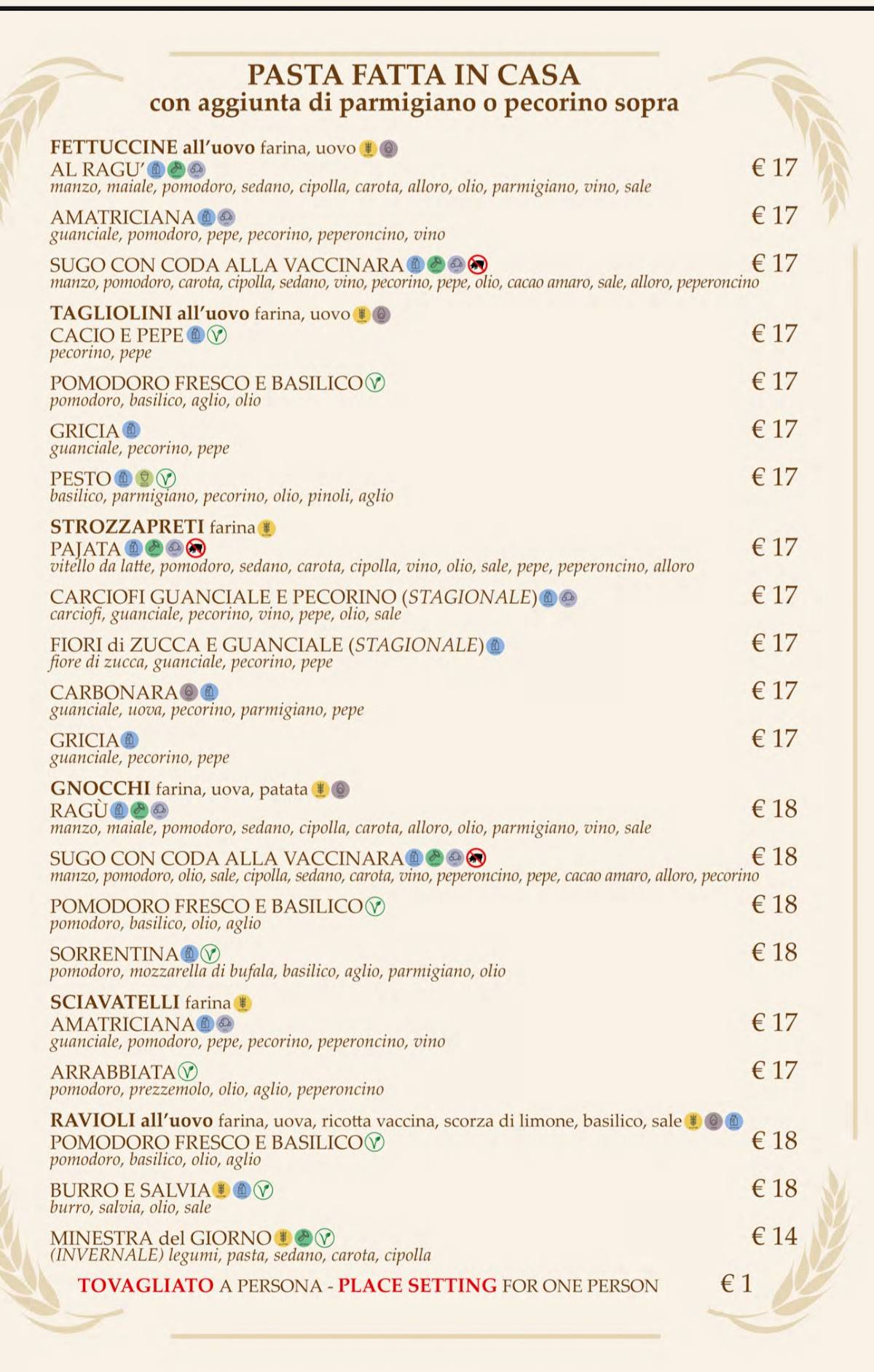 Menu di Osteria da Fortunata - Pellegrino 
