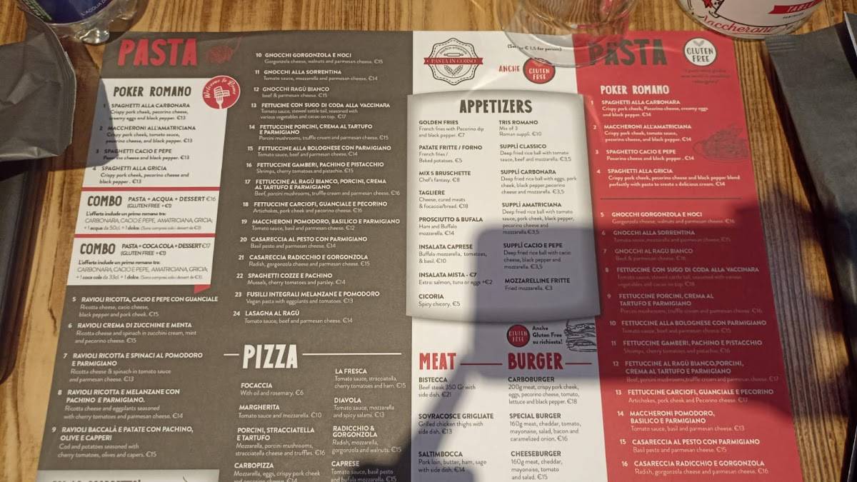 Menu di Pasta in Corso Pantheon 