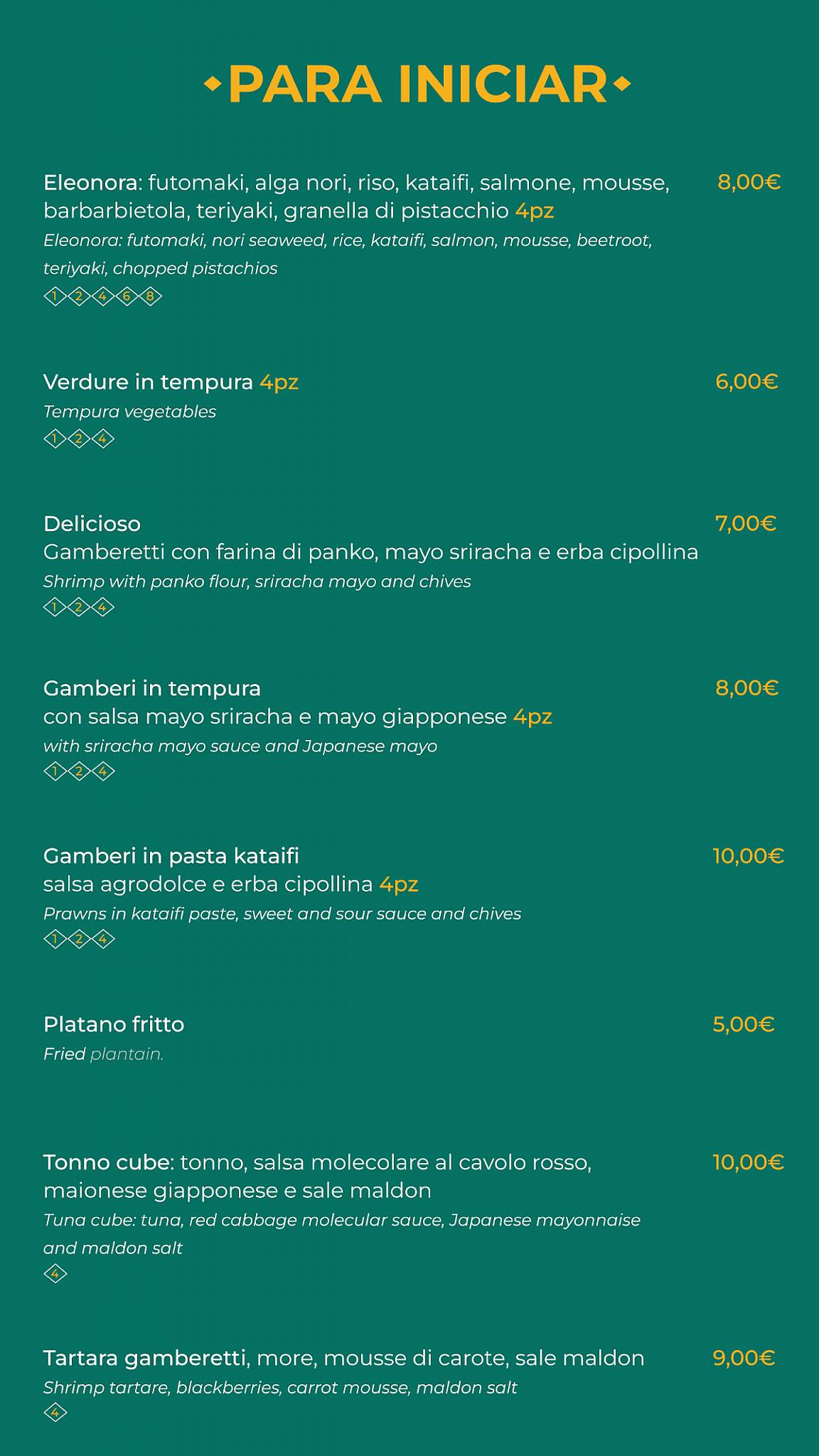Menu di Raquel Experience 