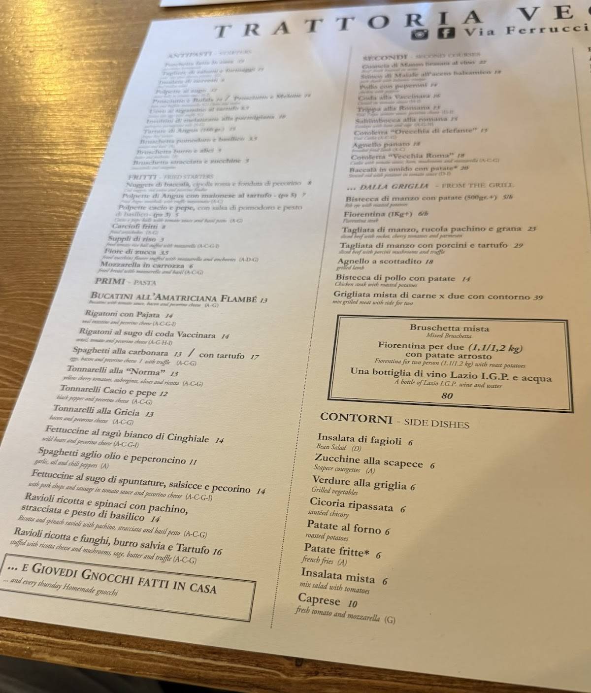 Menu di Trattoria Vecchia Roma 