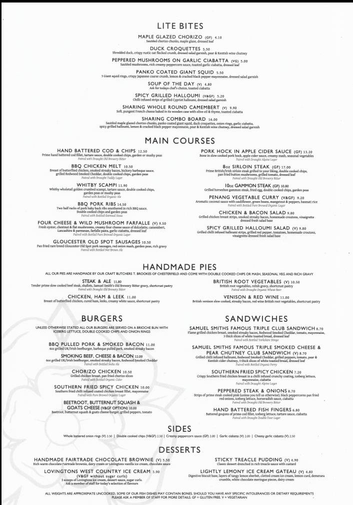 Menu At Rose Of York Pub And Hotel Richmond 3888