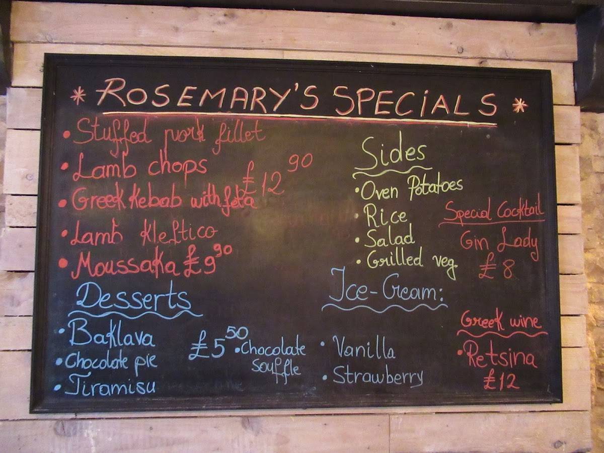 Menu at Rosemary Greek Restaurant, Shepton Mallet