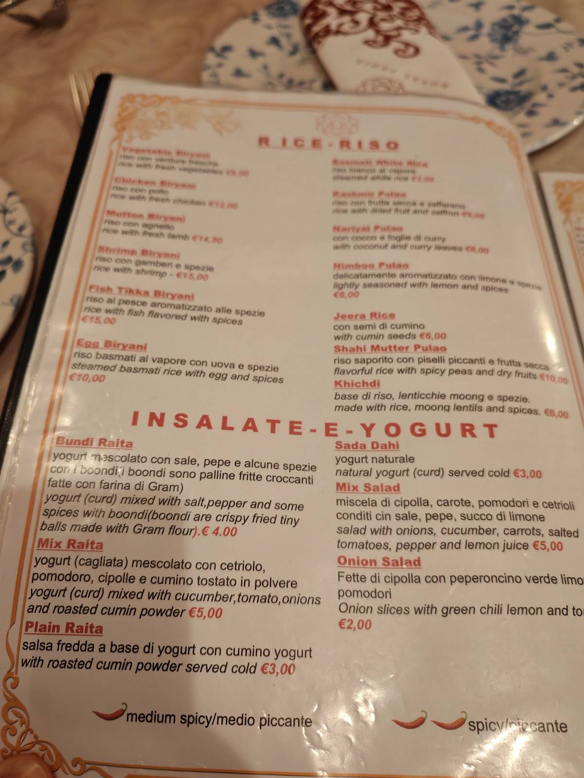 Menu di Royal India Ristorante indiano a Firenze 