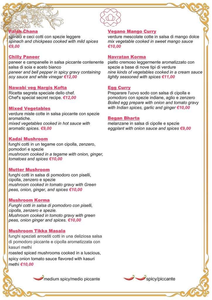 Menu di Royal India Ristorante indiano a Firenze 
