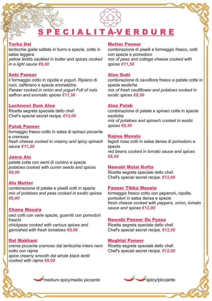 Menu di Royal India Ristorante indiano a Firenze 