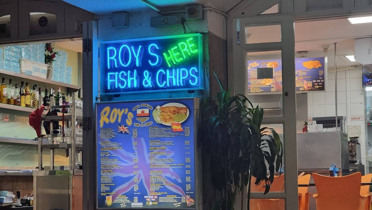 Menu at Roy's Fish and Chips restaurant, Gibraltar