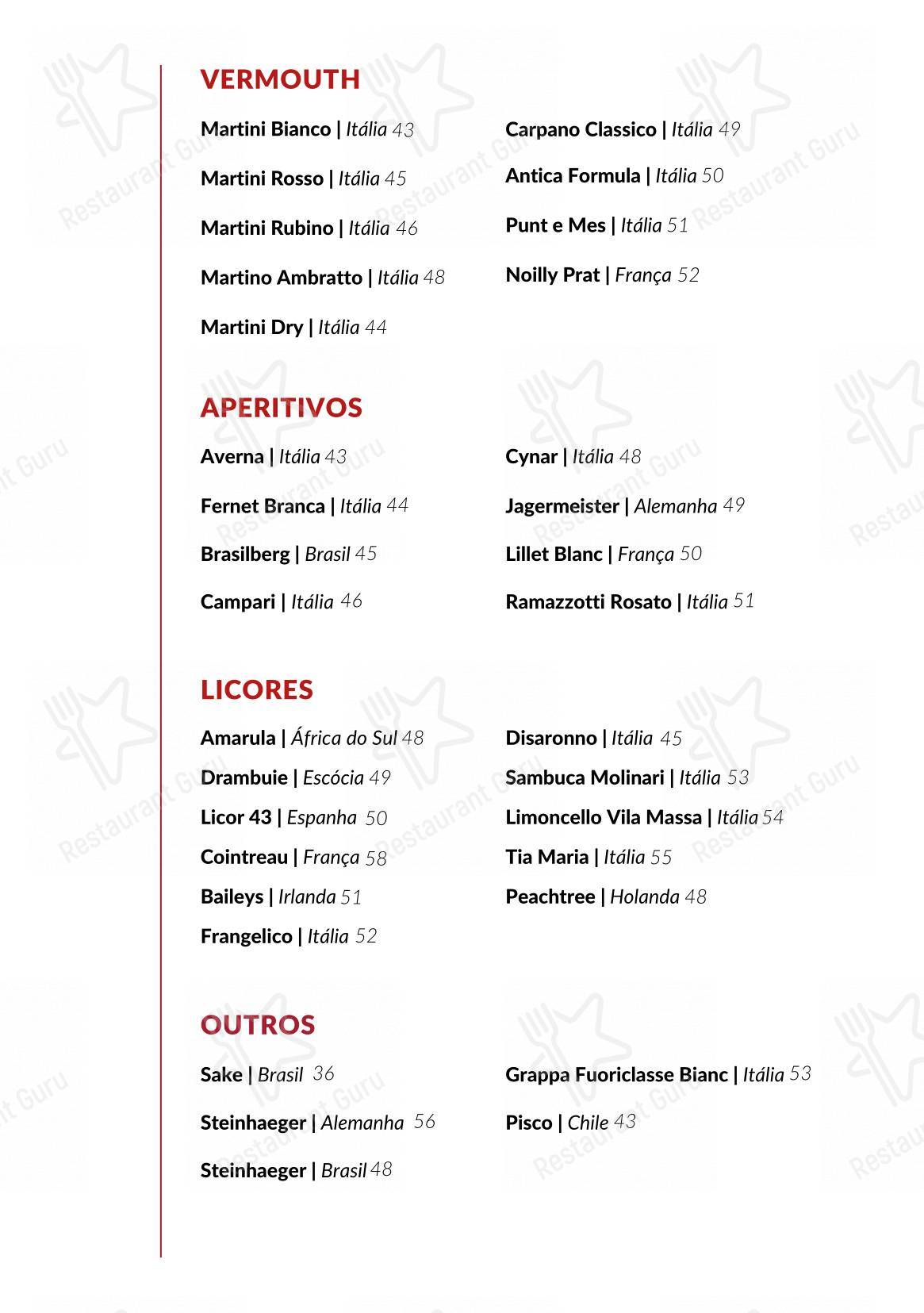 Menu bar para Rubaiyat Brasília bbq
