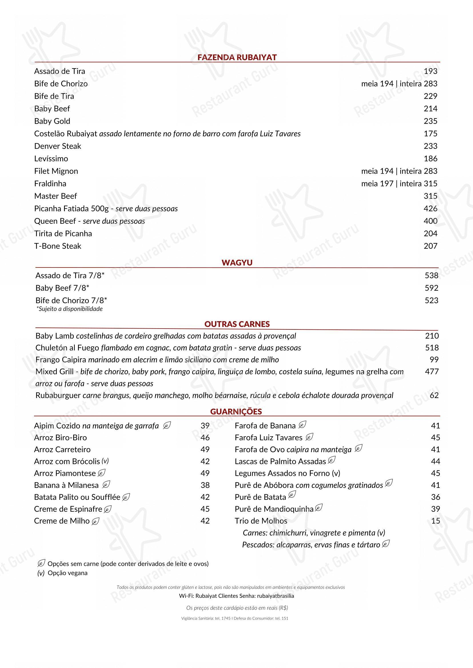 Rubaiyat Brasília - Menu