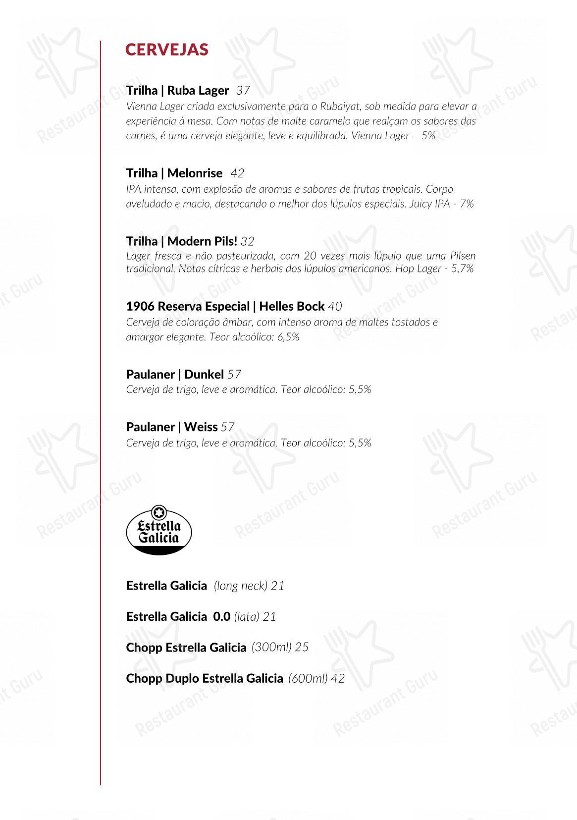 Menu bar para Rubaiyat Brasília bbq