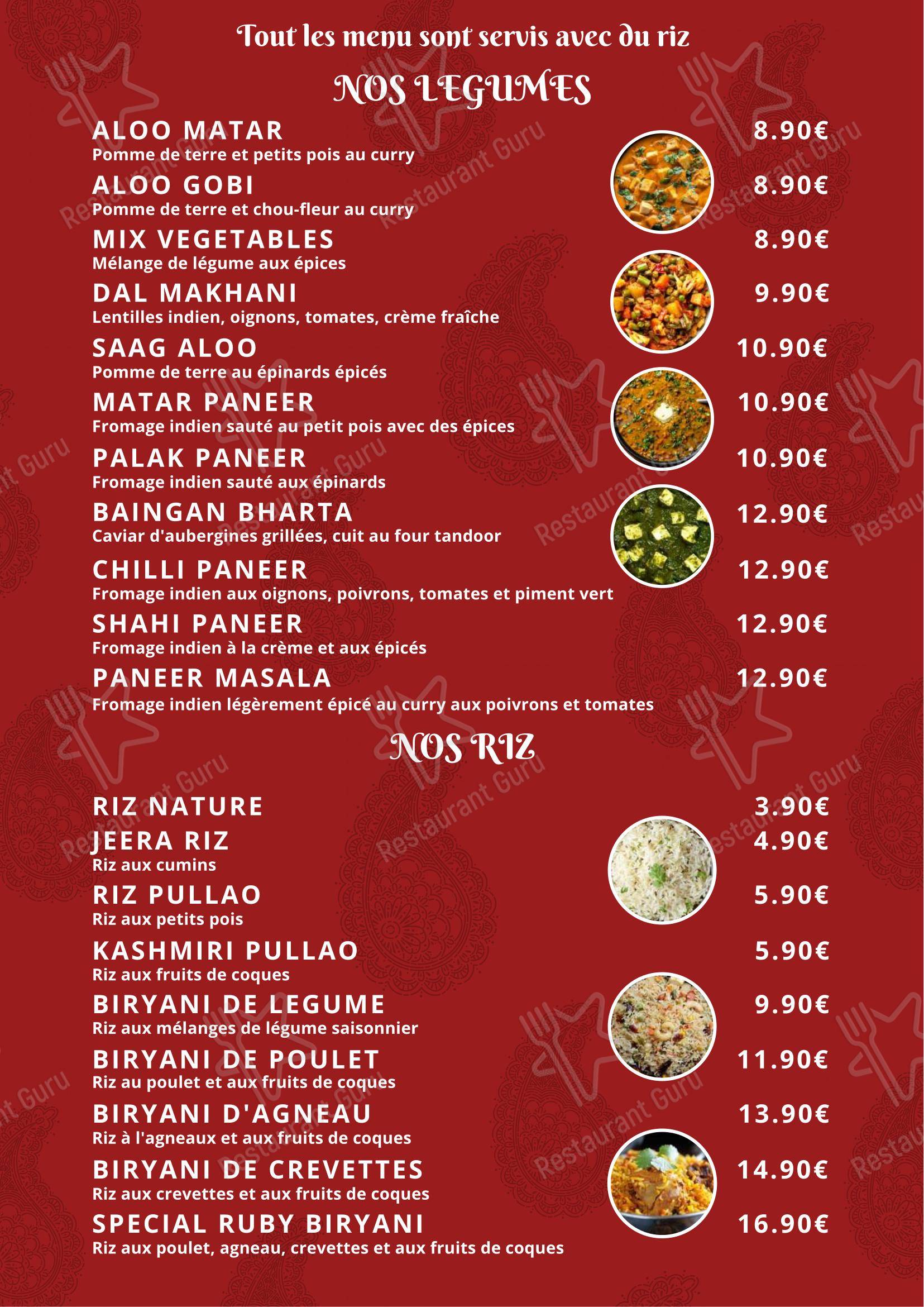 Menu pour Ruby Restaurant dans La Courneuve
