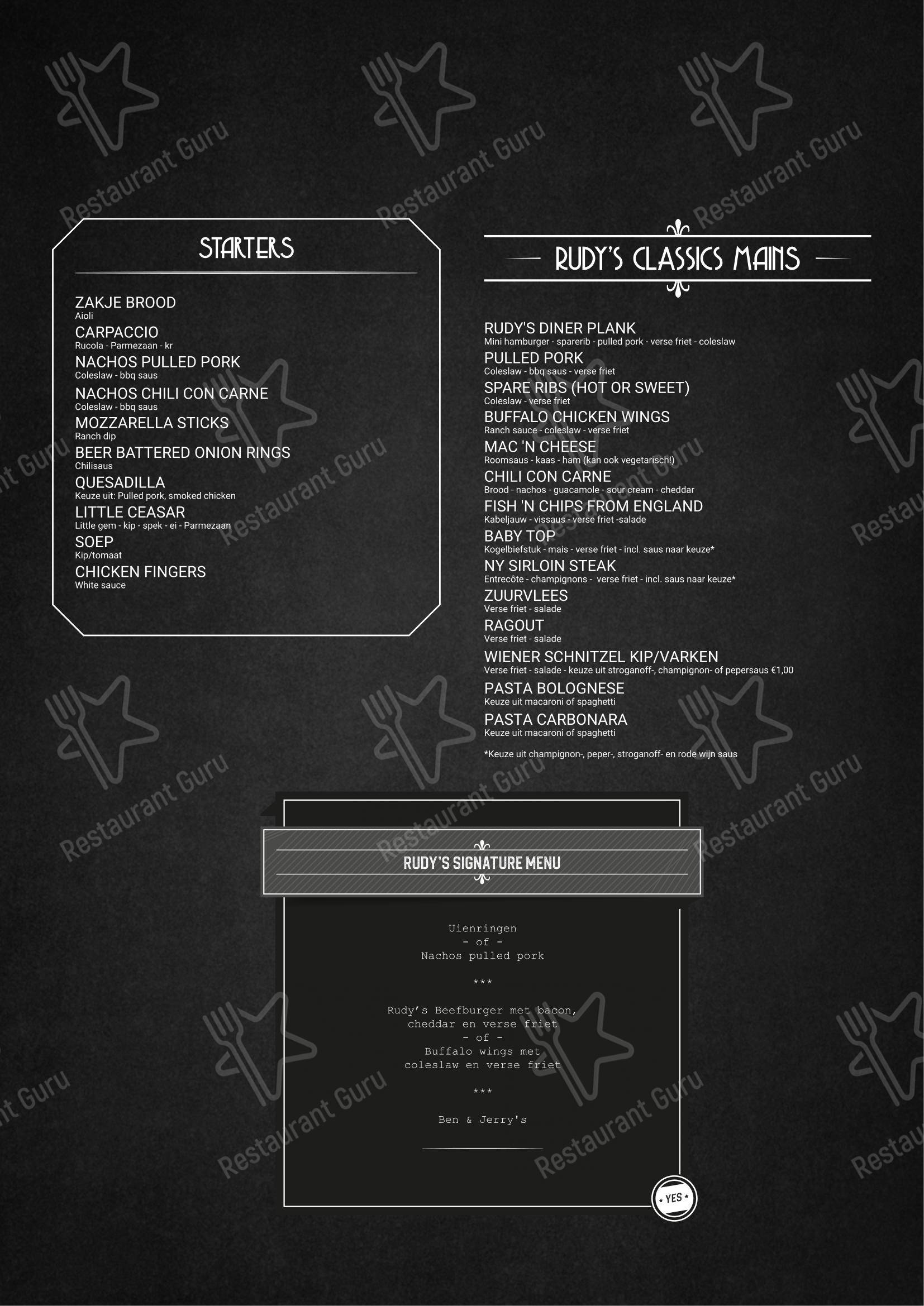 Rudy's dans Landgraaf - Menu