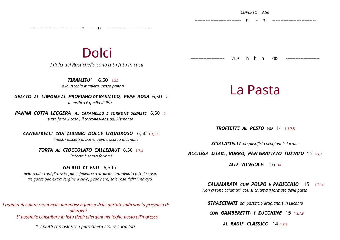 Menu di Osteria Rustichello 