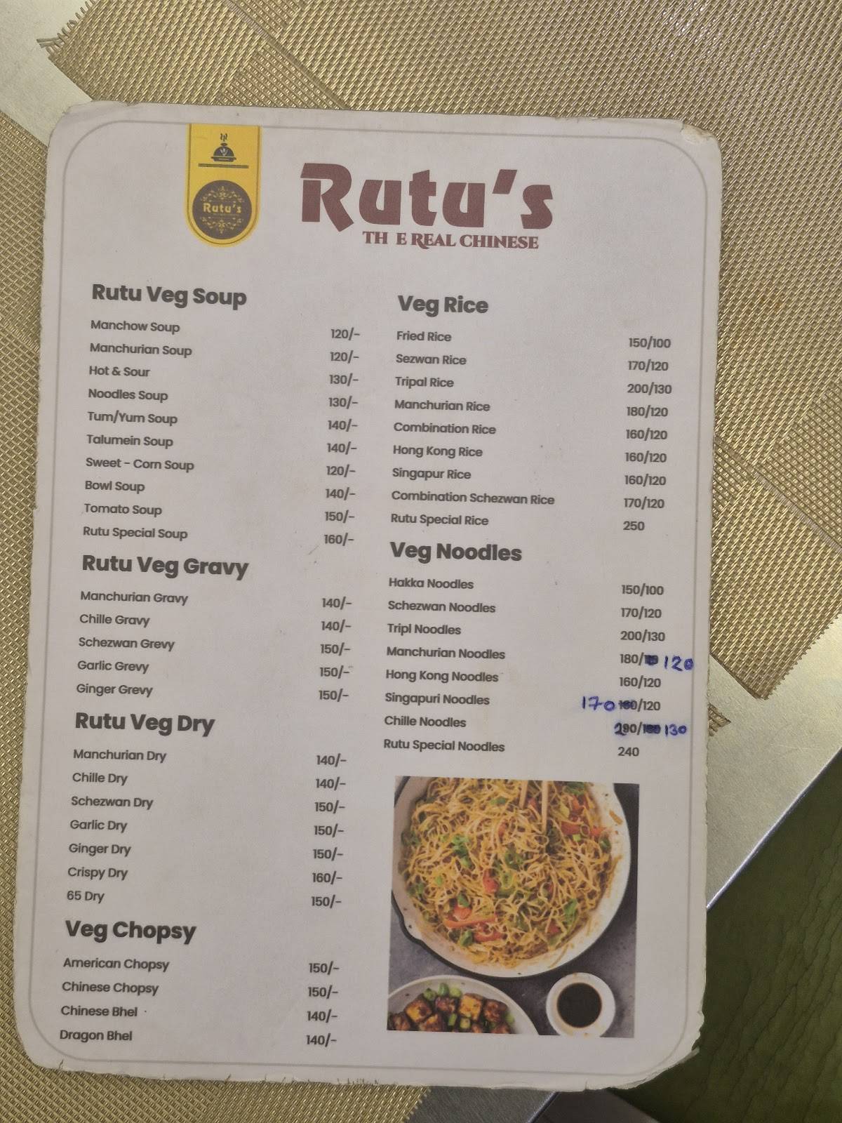 Rutu's Chinese Treet menu