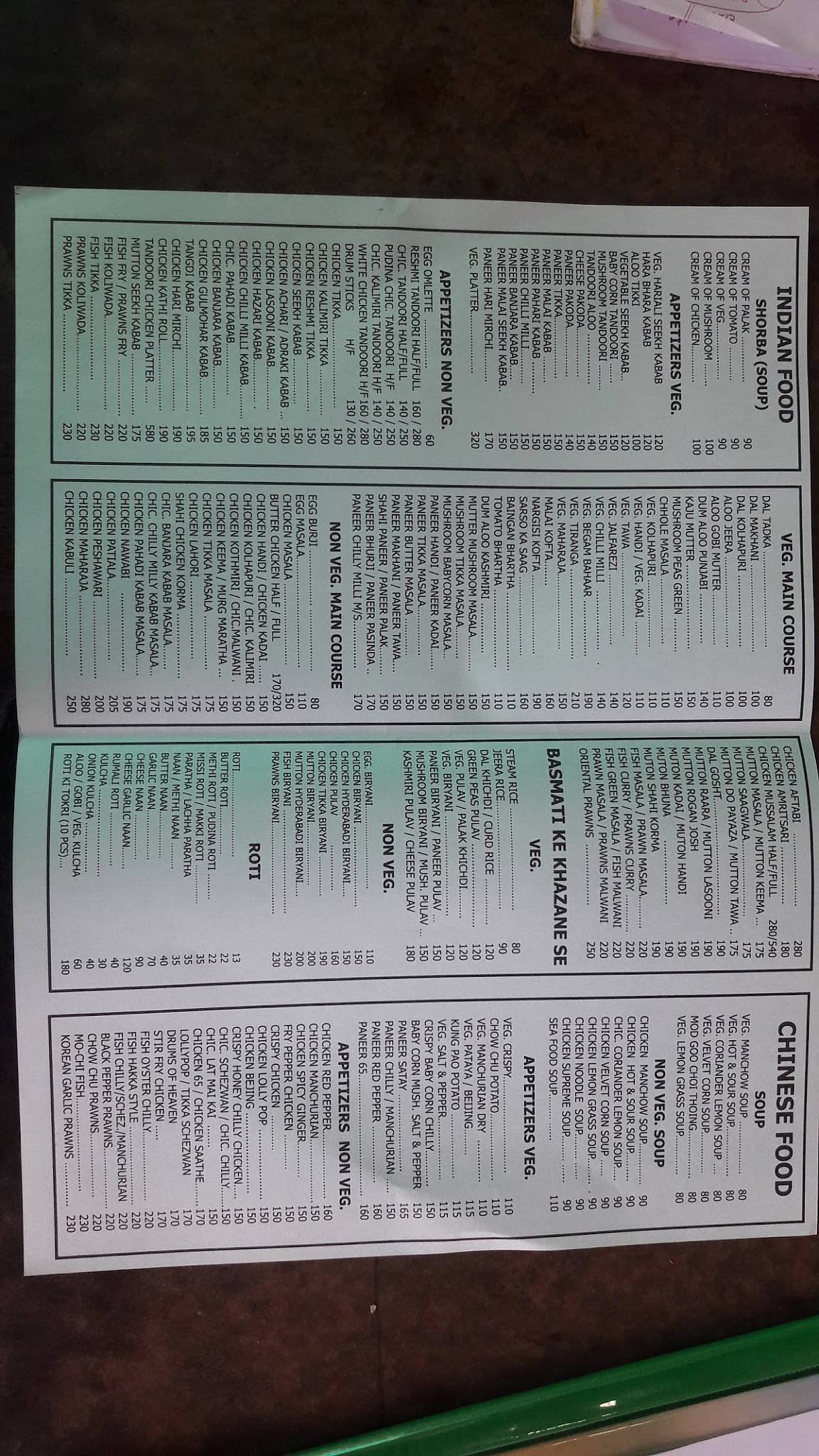 SHAN E PUNJAB menu