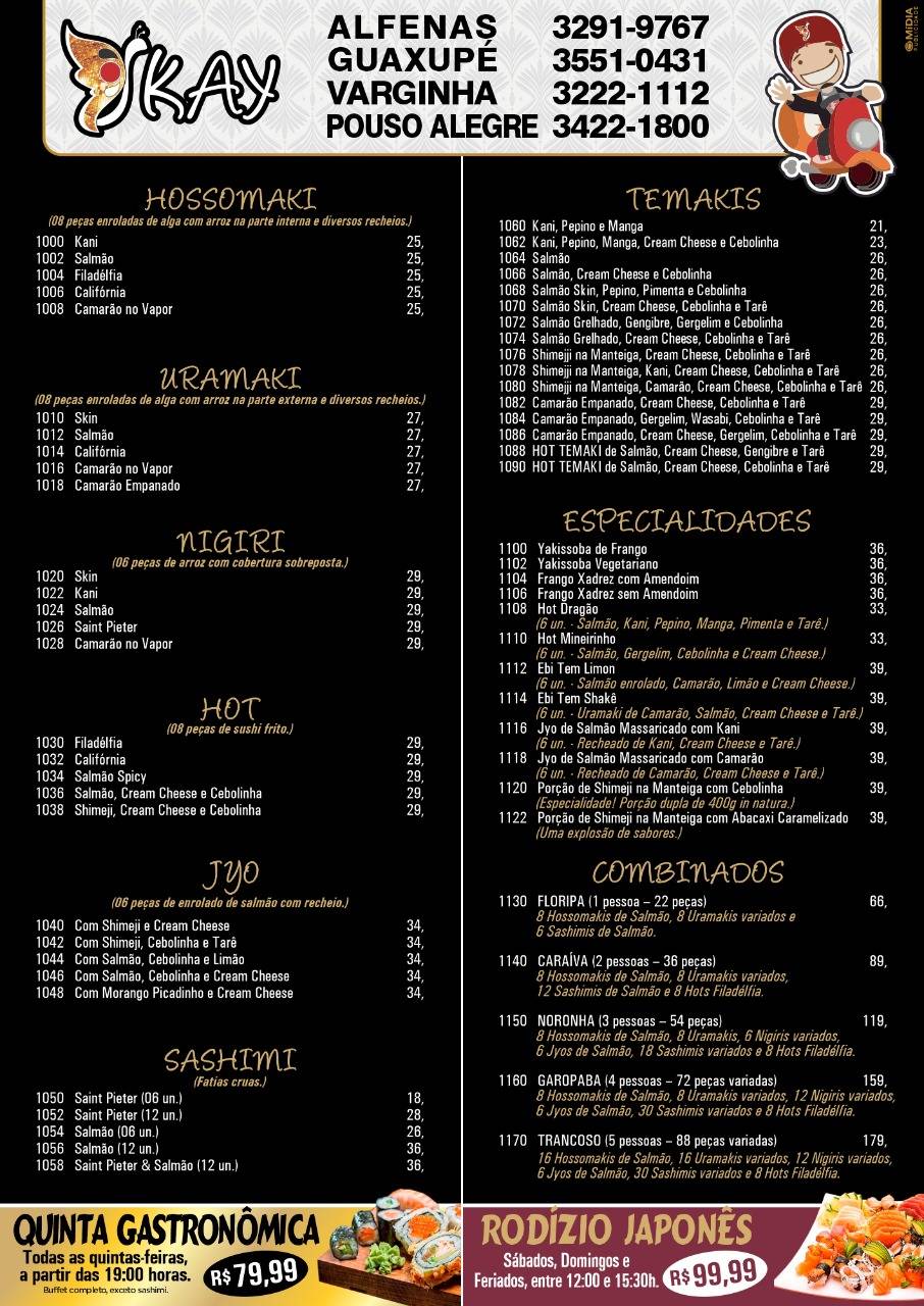 Restaurante japonês Skay cardápio