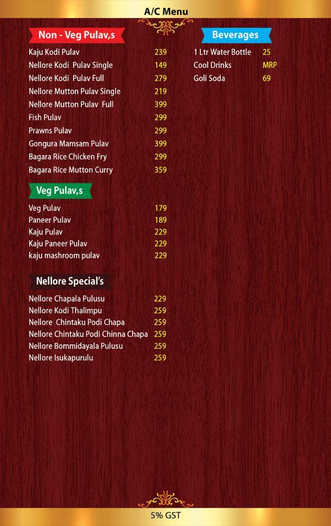 SP Nellore Cuisine menu
