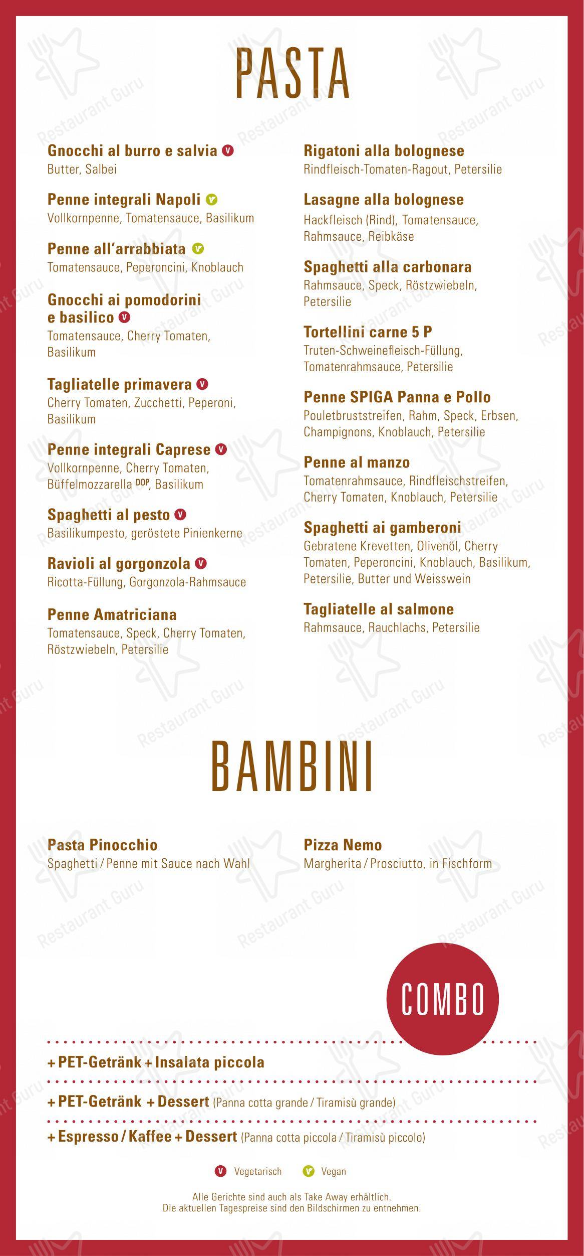 Menu di SPIGA Ristorante Glattzentrum - Menu