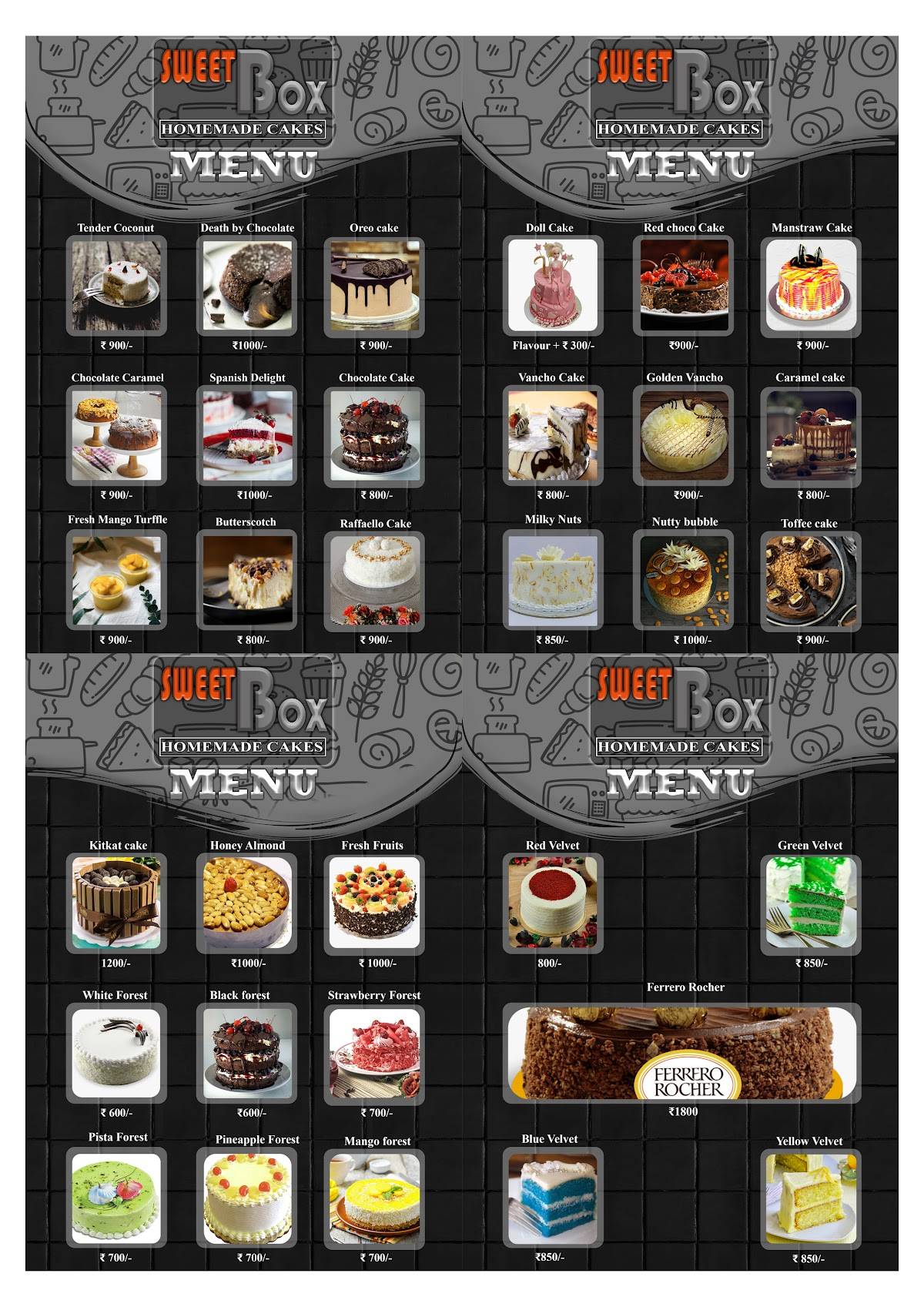 SWEET BOX HOMEMADE CAKES menu