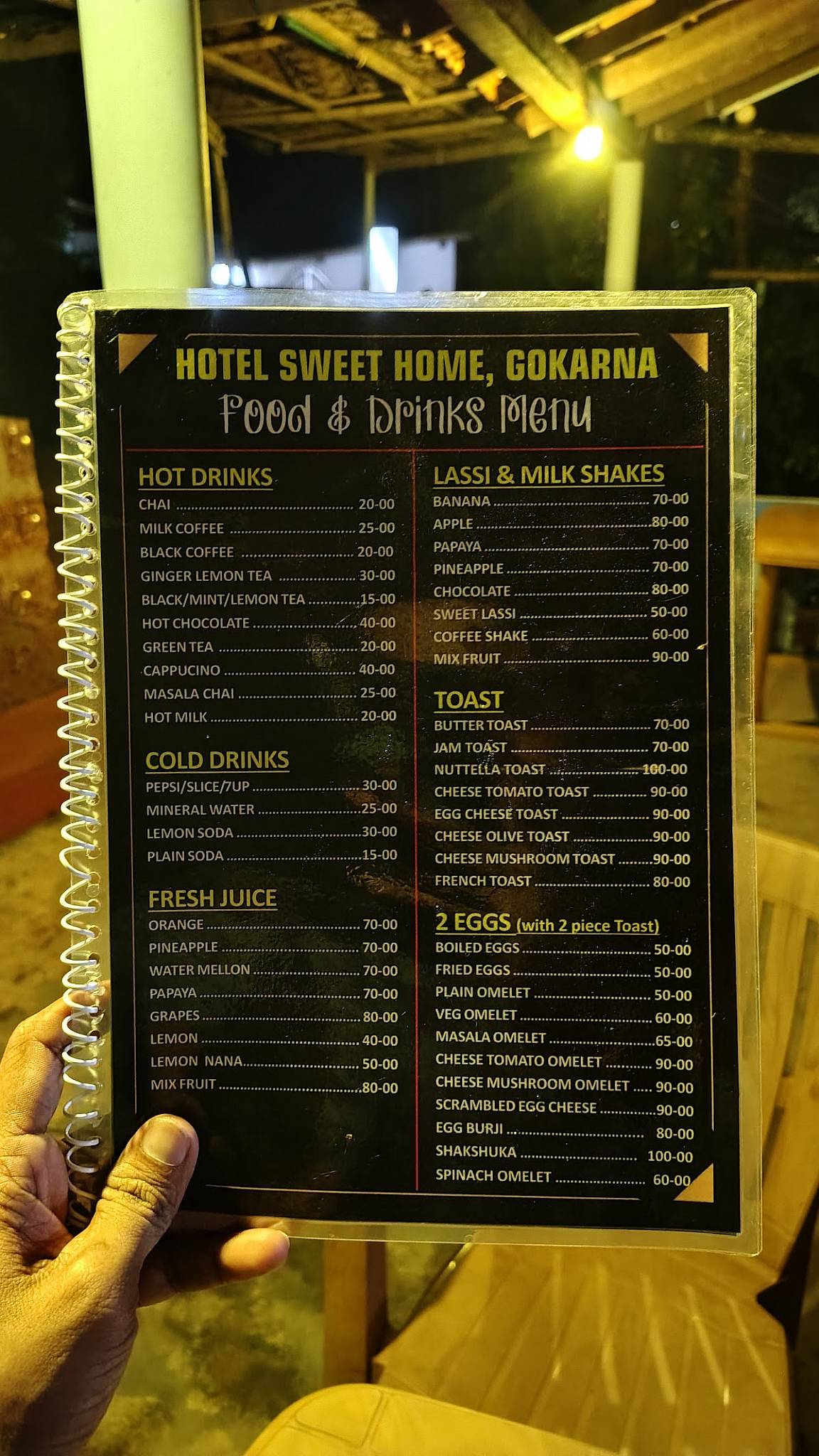 SWEET HOME HOTEL menu