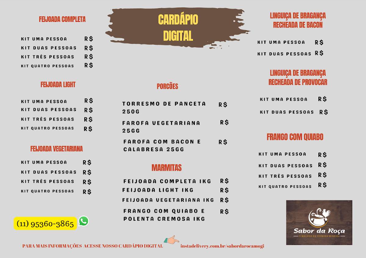 Sabor da Roça cardápio