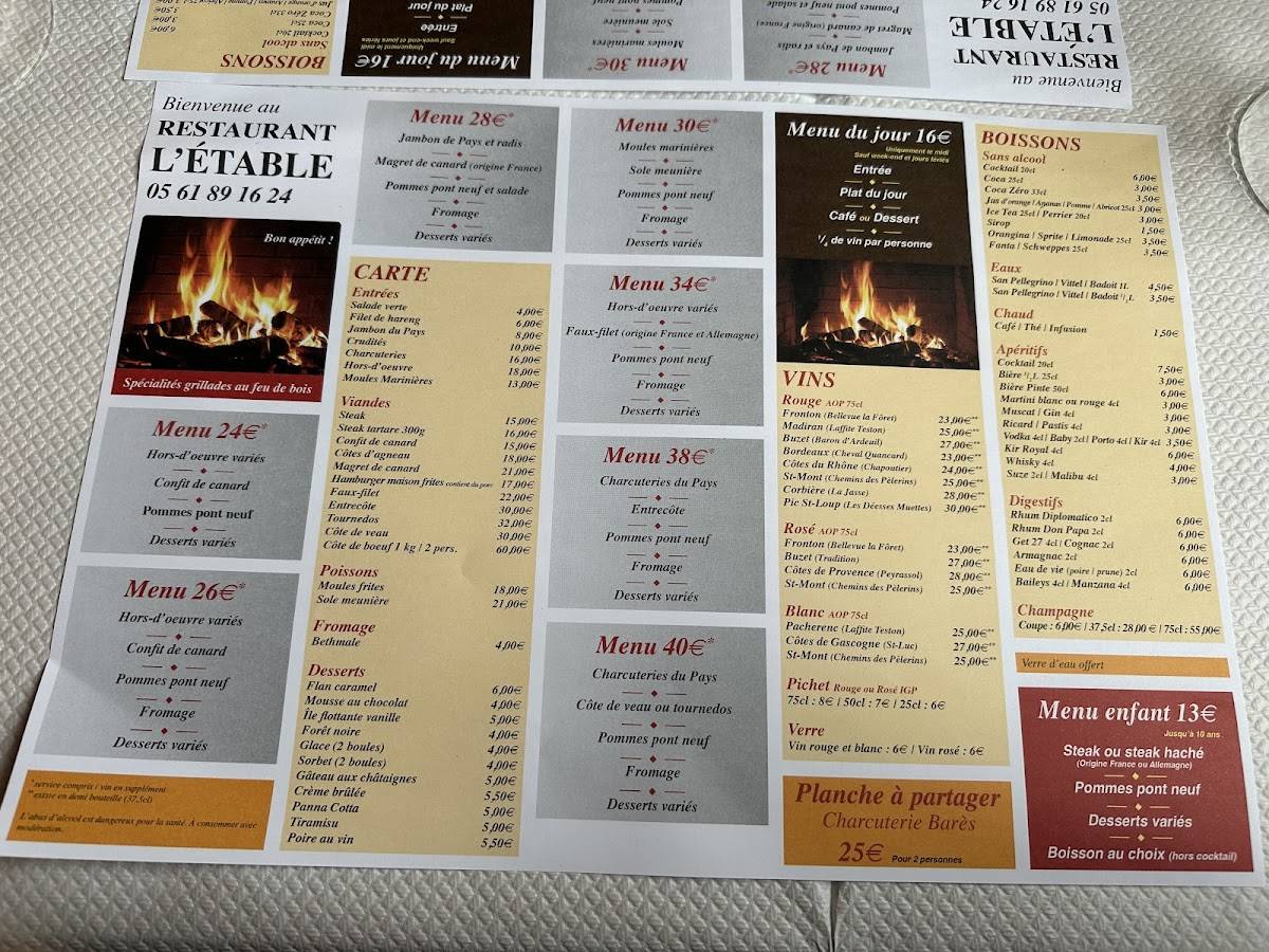 Menu de L'Etable