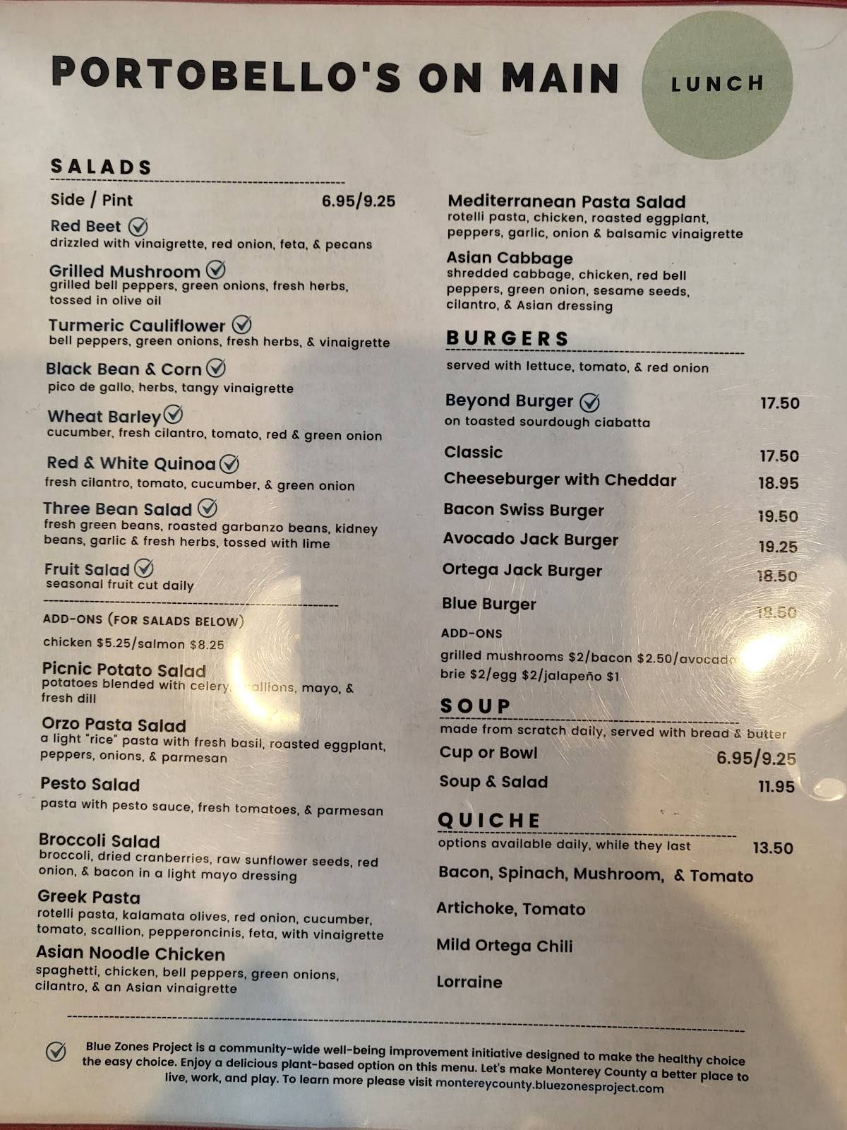 Menu at Portobello's on Main restaurant, Salinas, 150 Main St 116