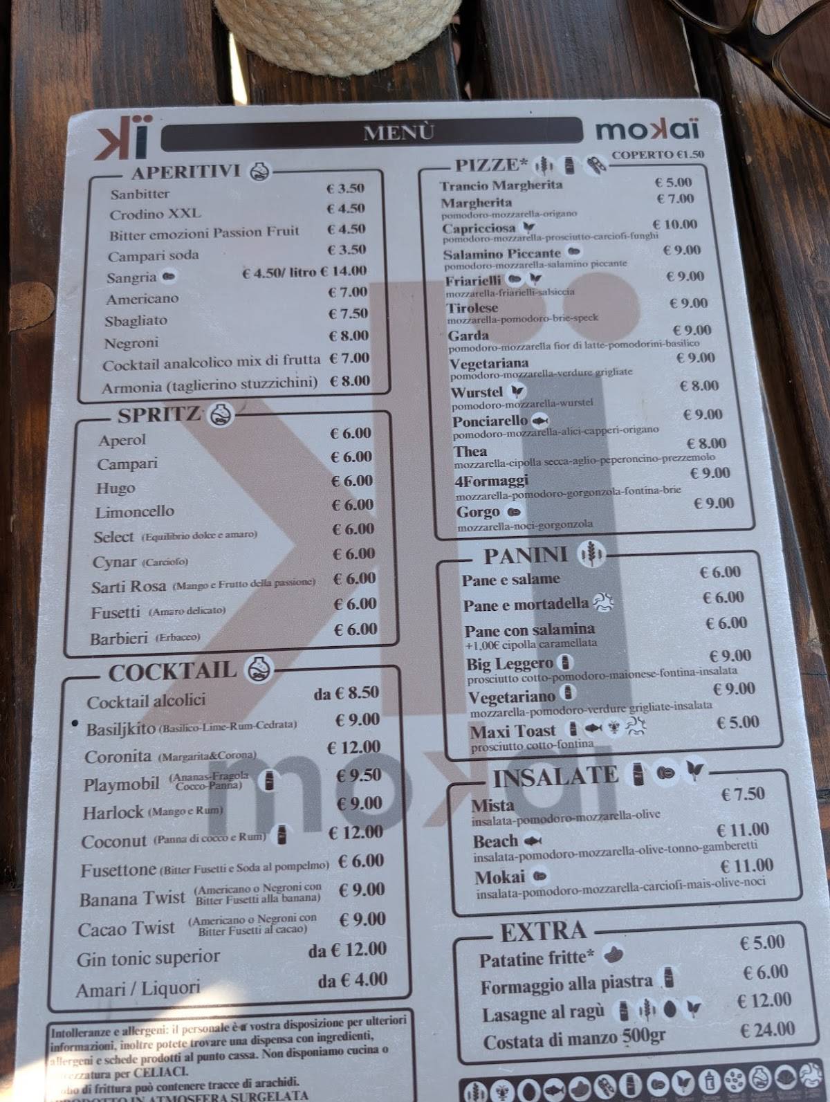Menu de Mokai Beach