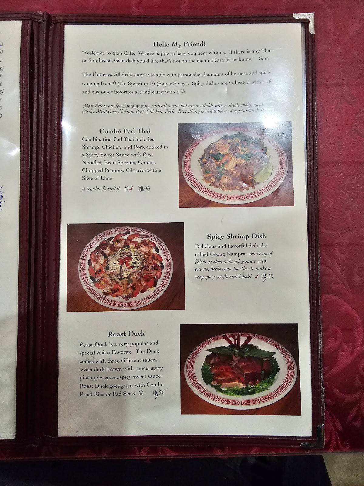 Menu at Sam Cafe, Merced