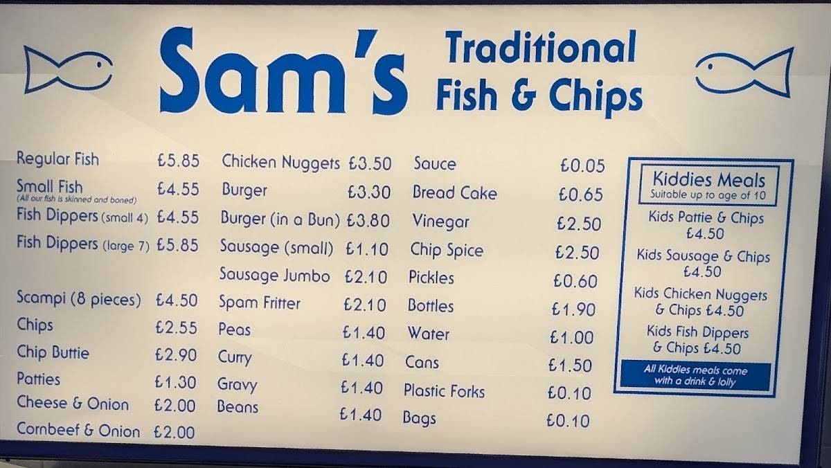 Menu at Sams Fish & Chips restaurant, Hessle