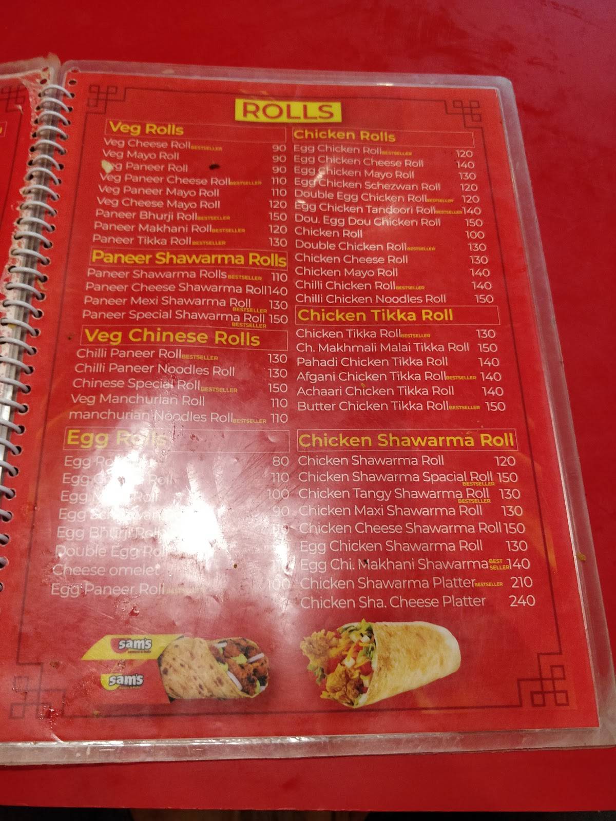Sam's momos menu