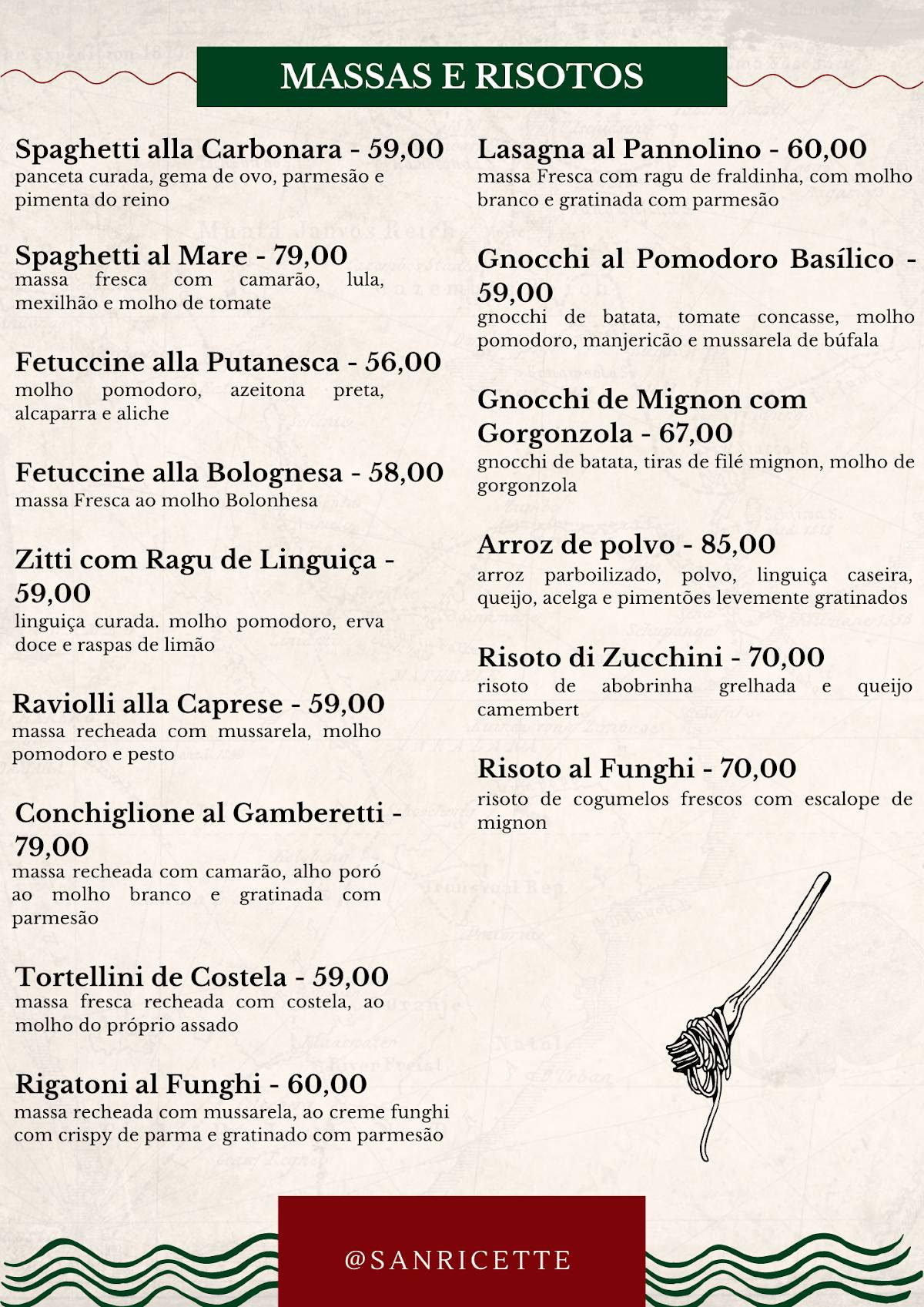 San Ricette cardápio