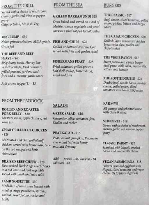 Menu at Sandgate Post Office Hotel restaurant, Sandgate