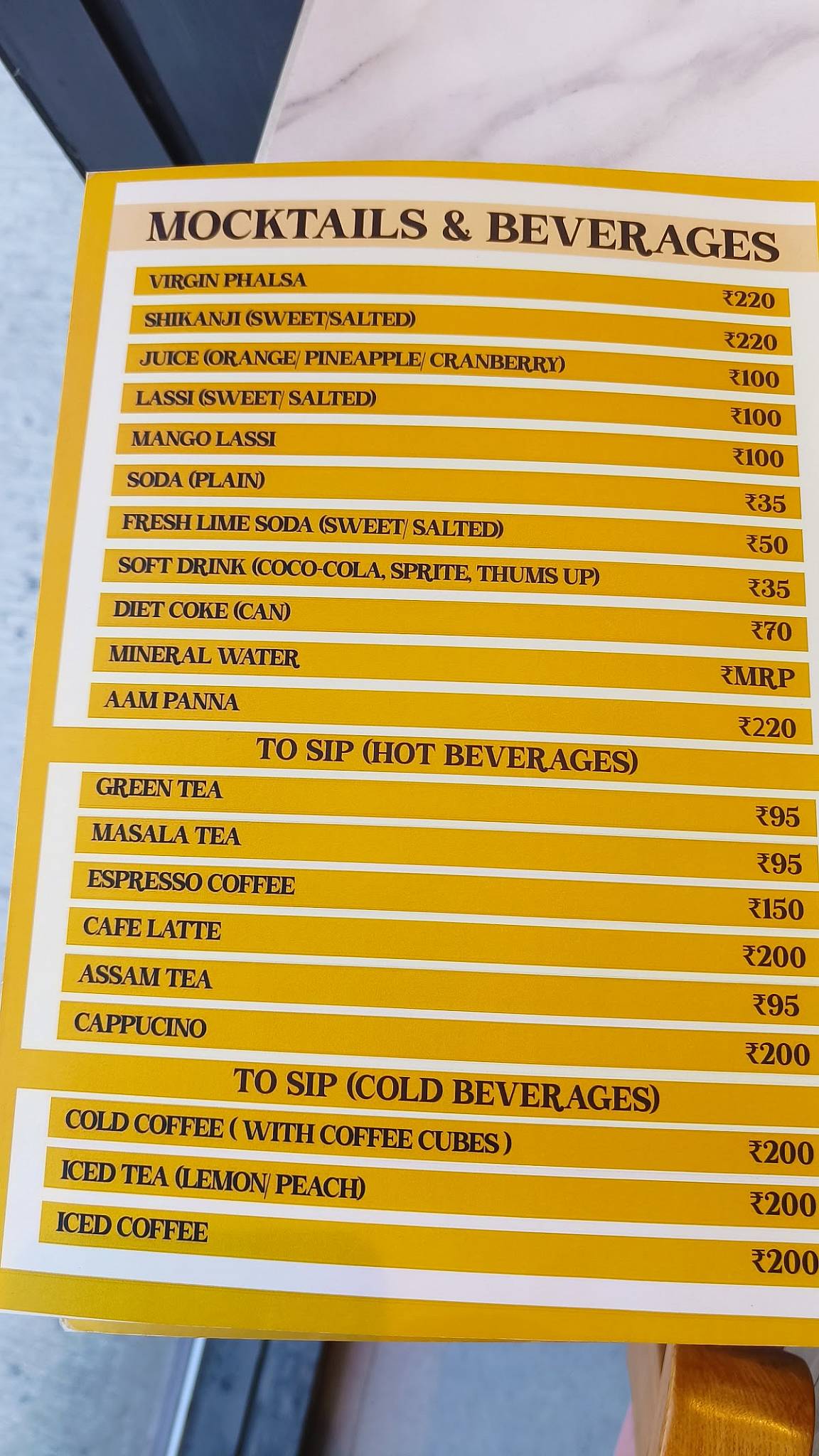 Menu at Sandoz Restaurant Mathura Road, New Delhi