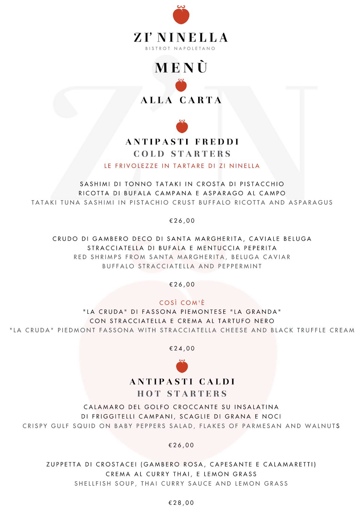 Menu di Zi’ Ninella Ristorante Gourmet 