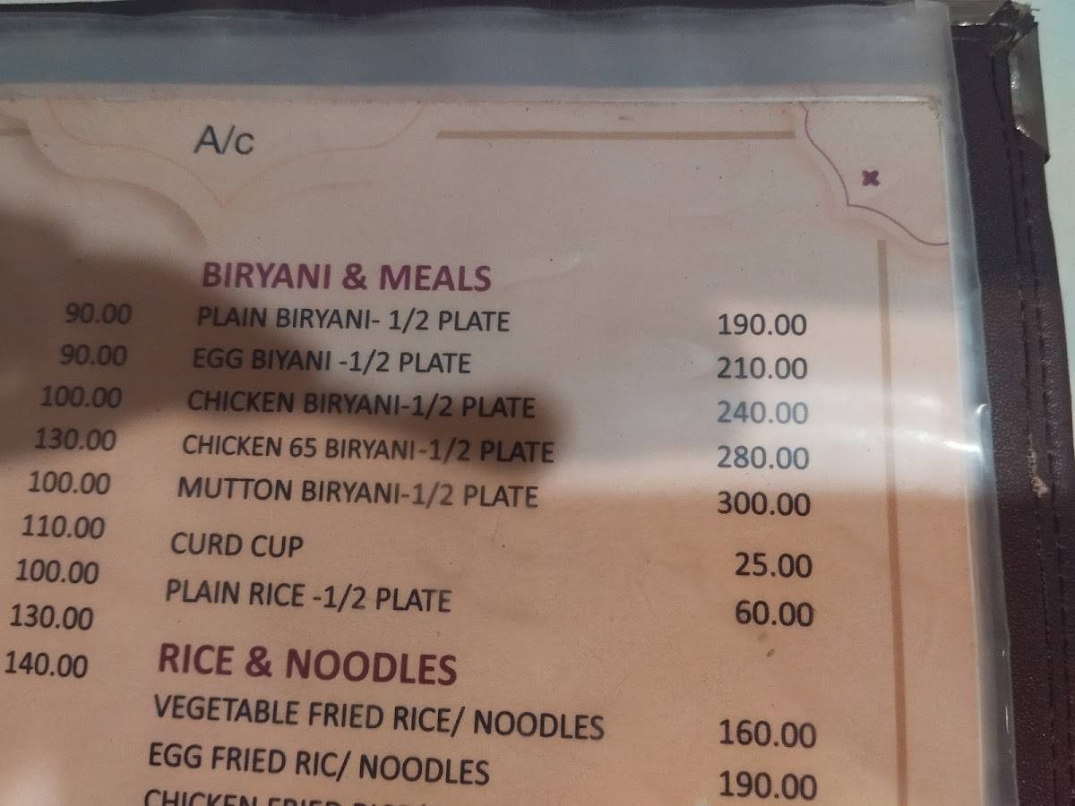 Sathars Restaurant menu
