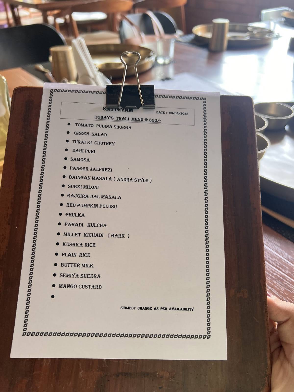 Satthvam Veg Restaurant Belagavi menu