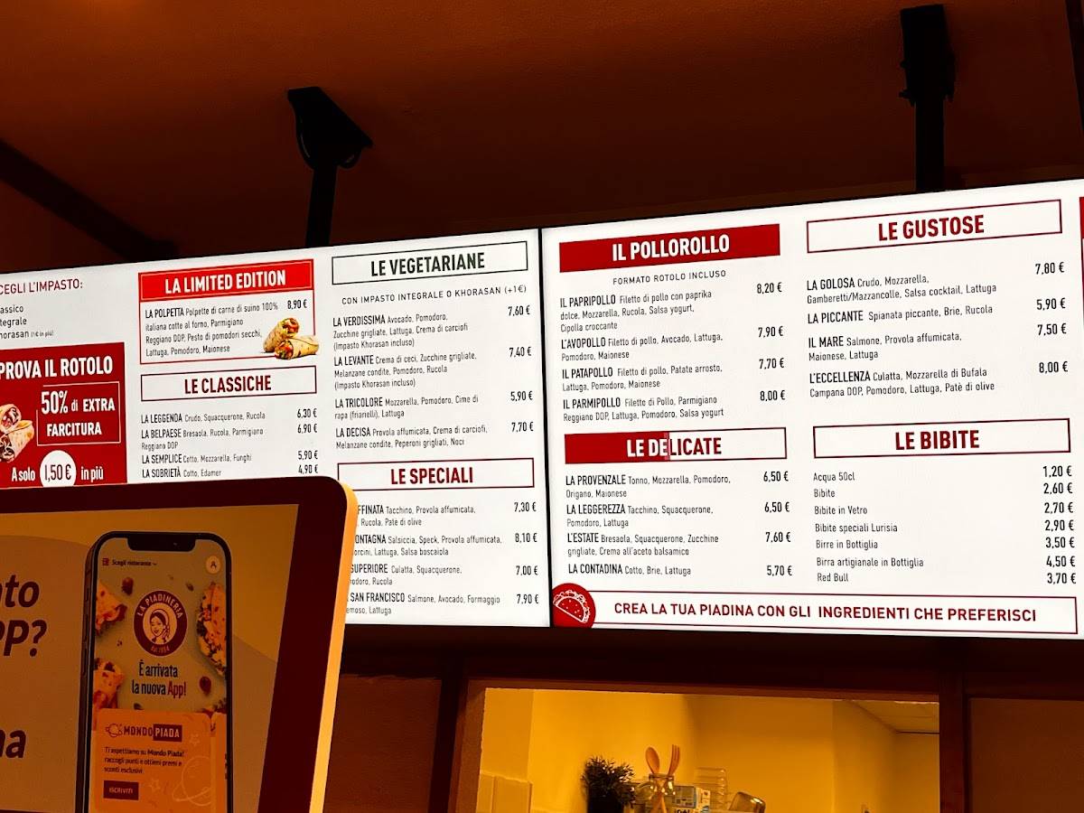 Menu di La Piadineria 