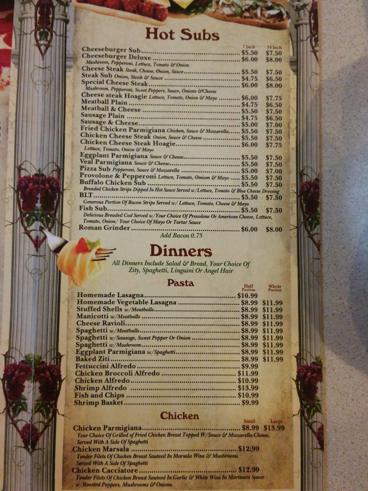 Menu at Schianos Italian Restaurant And Pizzeria, Millersburg