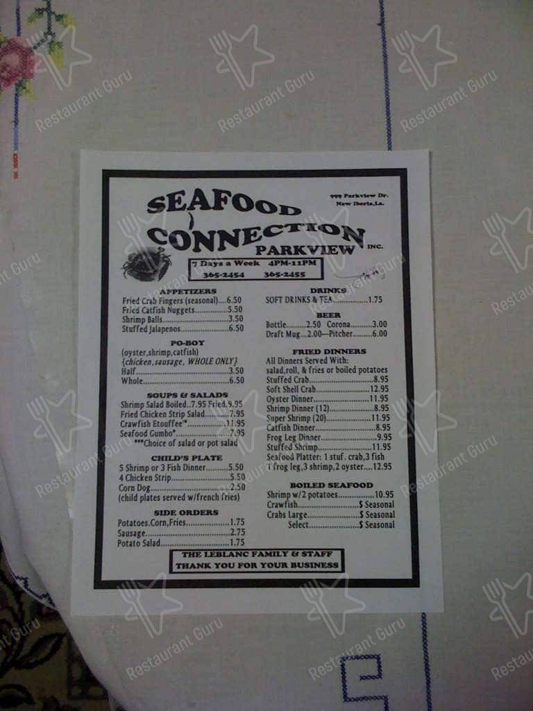 Menu at Seafood Connection of New Iberia restaurant, New Iberia