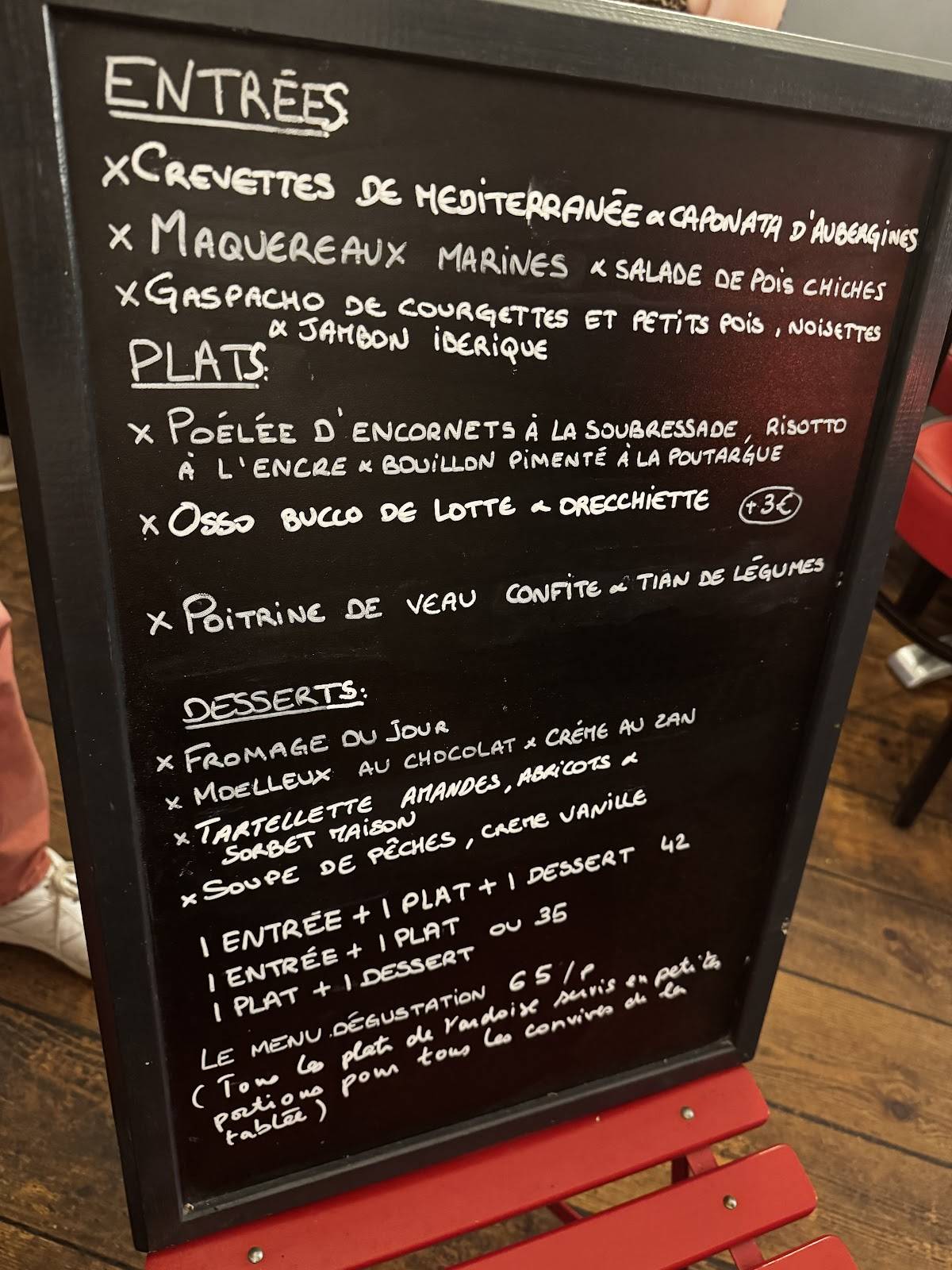 Menu de Paris Méditerranée