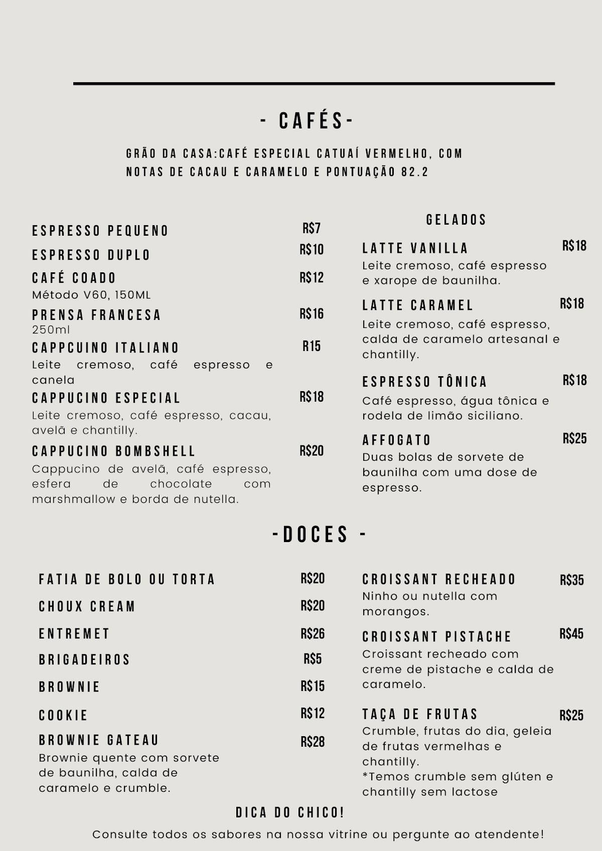 Seu Chico Cafe Bar cardápio