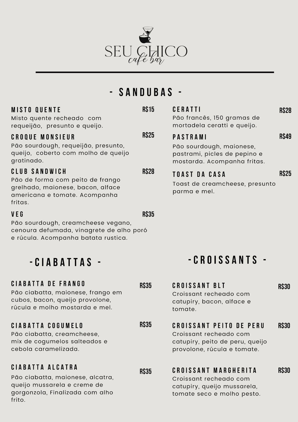 Seu Chico Cafe Bar cardápio
