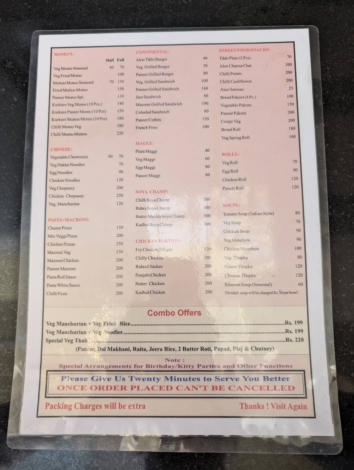 Seven Eleven Restaurant menu